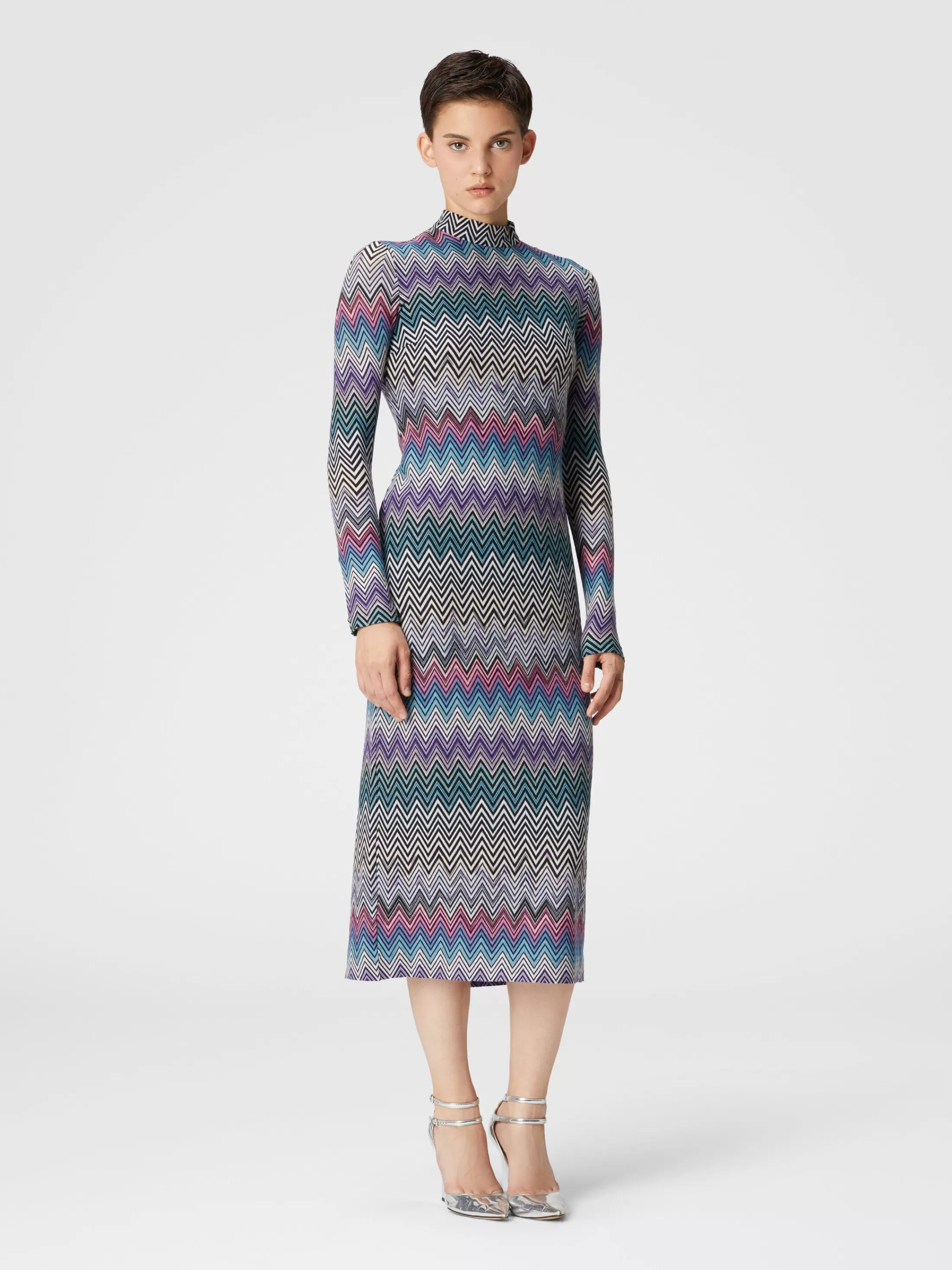 Missoni Abito lungo a collo alto in lana zig zag | Donna Abiti