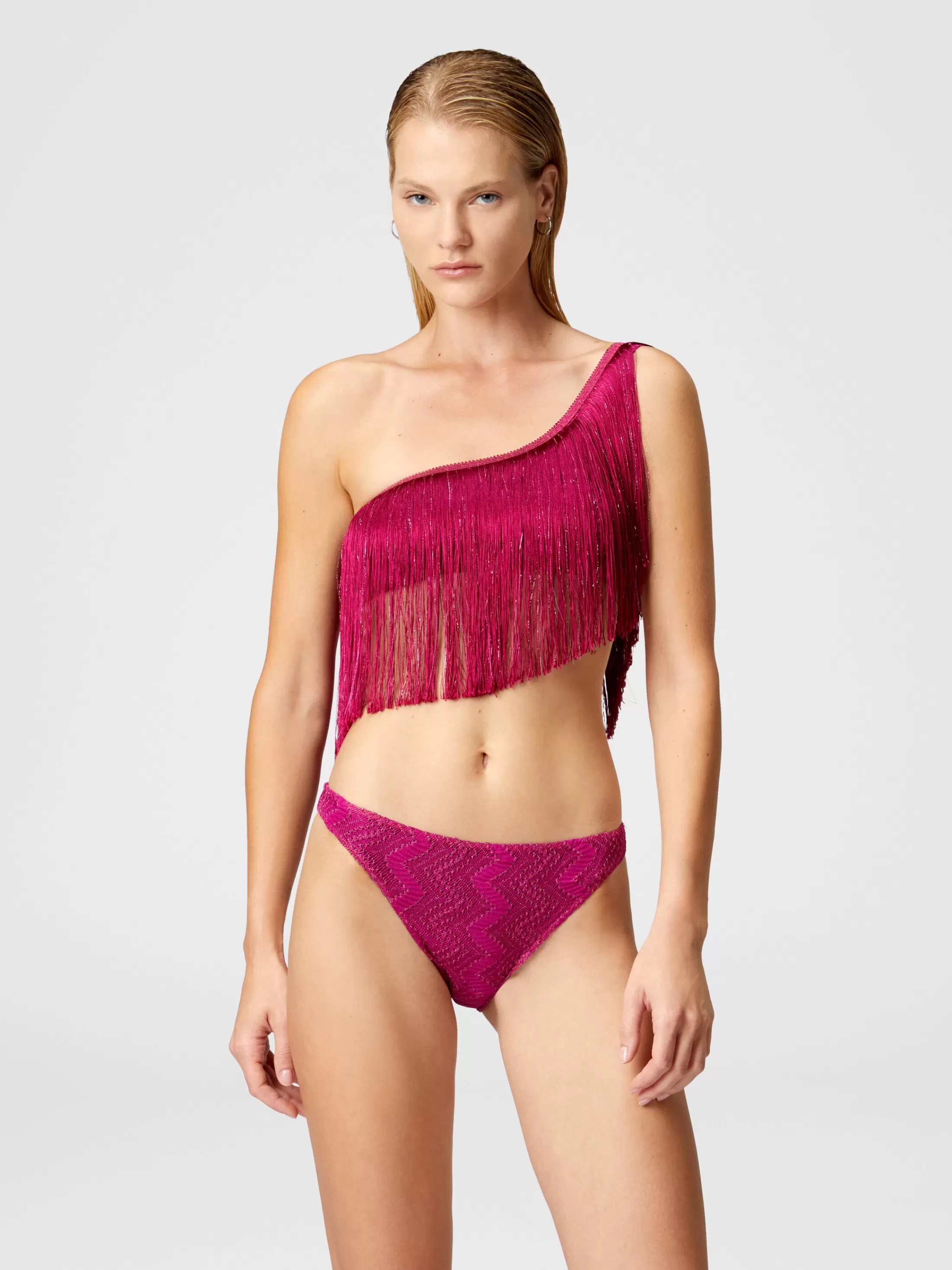 Missoni Bikini monospalla in viscosa zig zag lamé con frange | Donna Costumi Da Bagno | Costumi Da Bagno