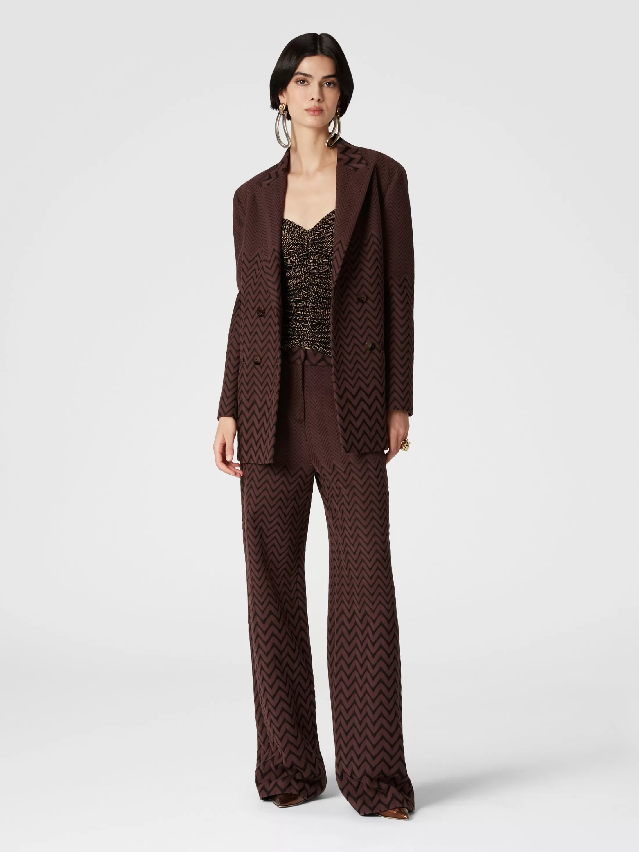 Missoni Blazer doppipetto in cotone e viscosa zig zag | Donna Capispalla