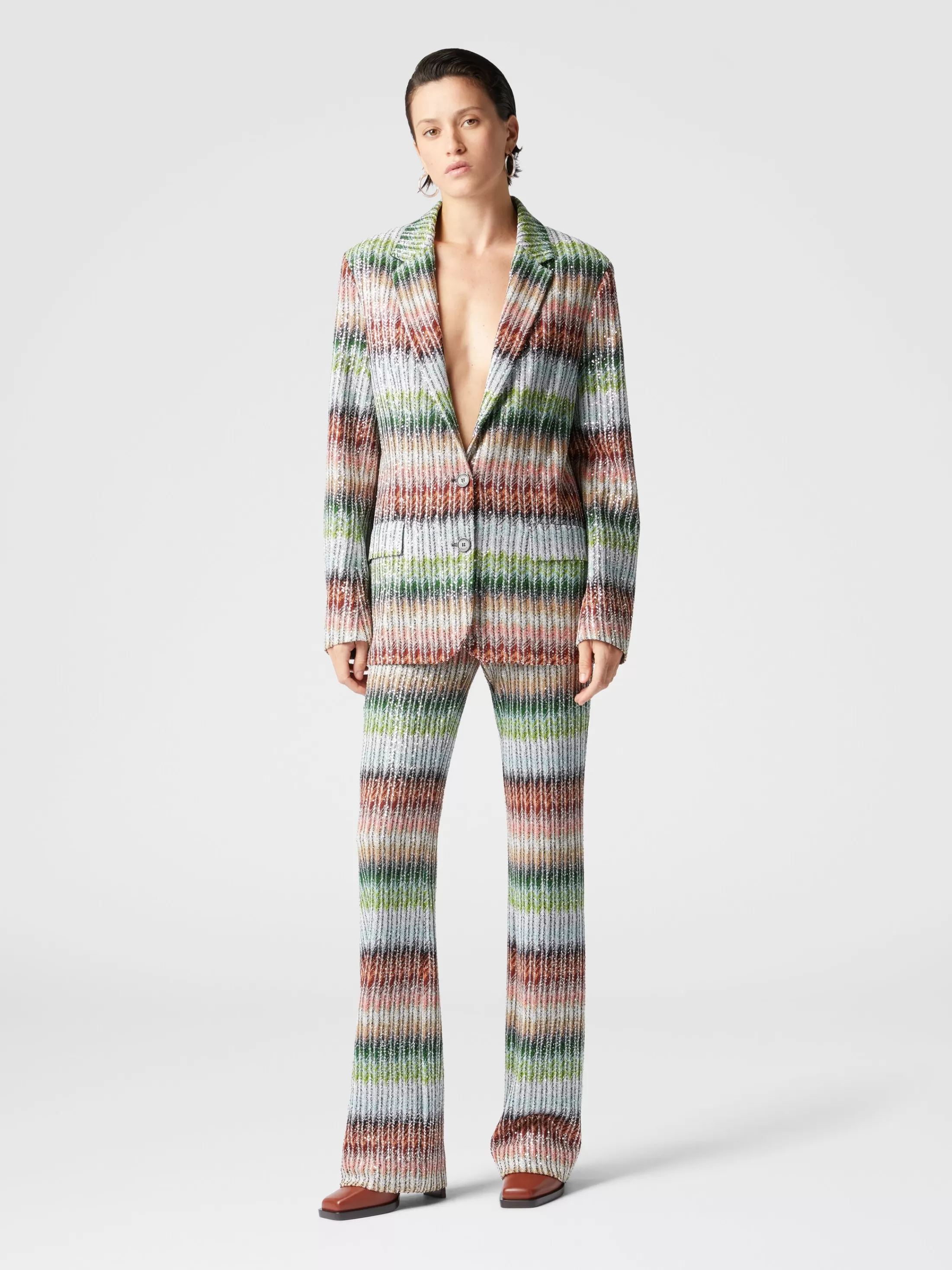 Missoni Blazer in maglia zig zag dégradé con paillettes | Donna Capispalla