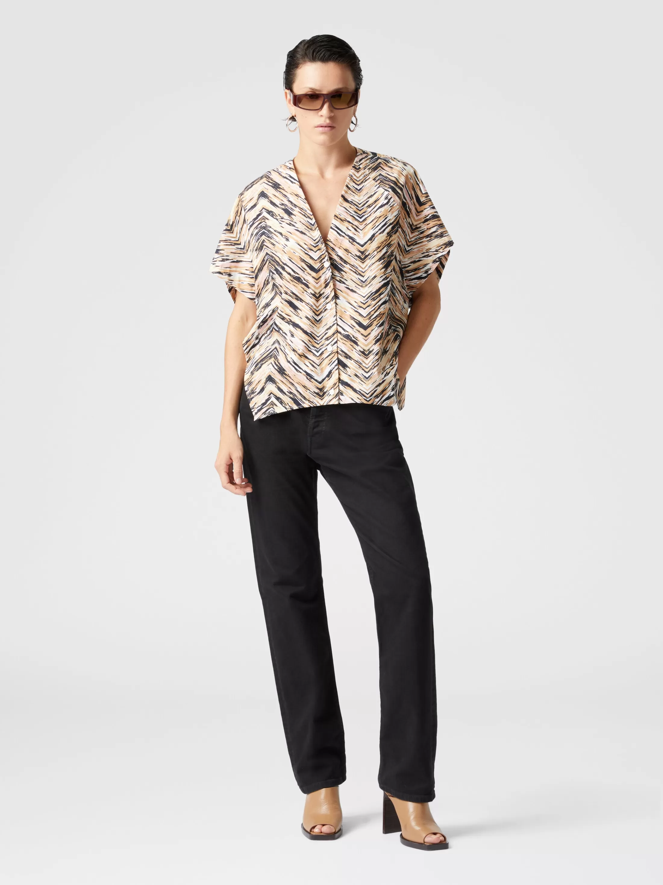 Missoni Blusa in popeline di cotone stampa zig zag animalier | Donna Camicie E Bluse