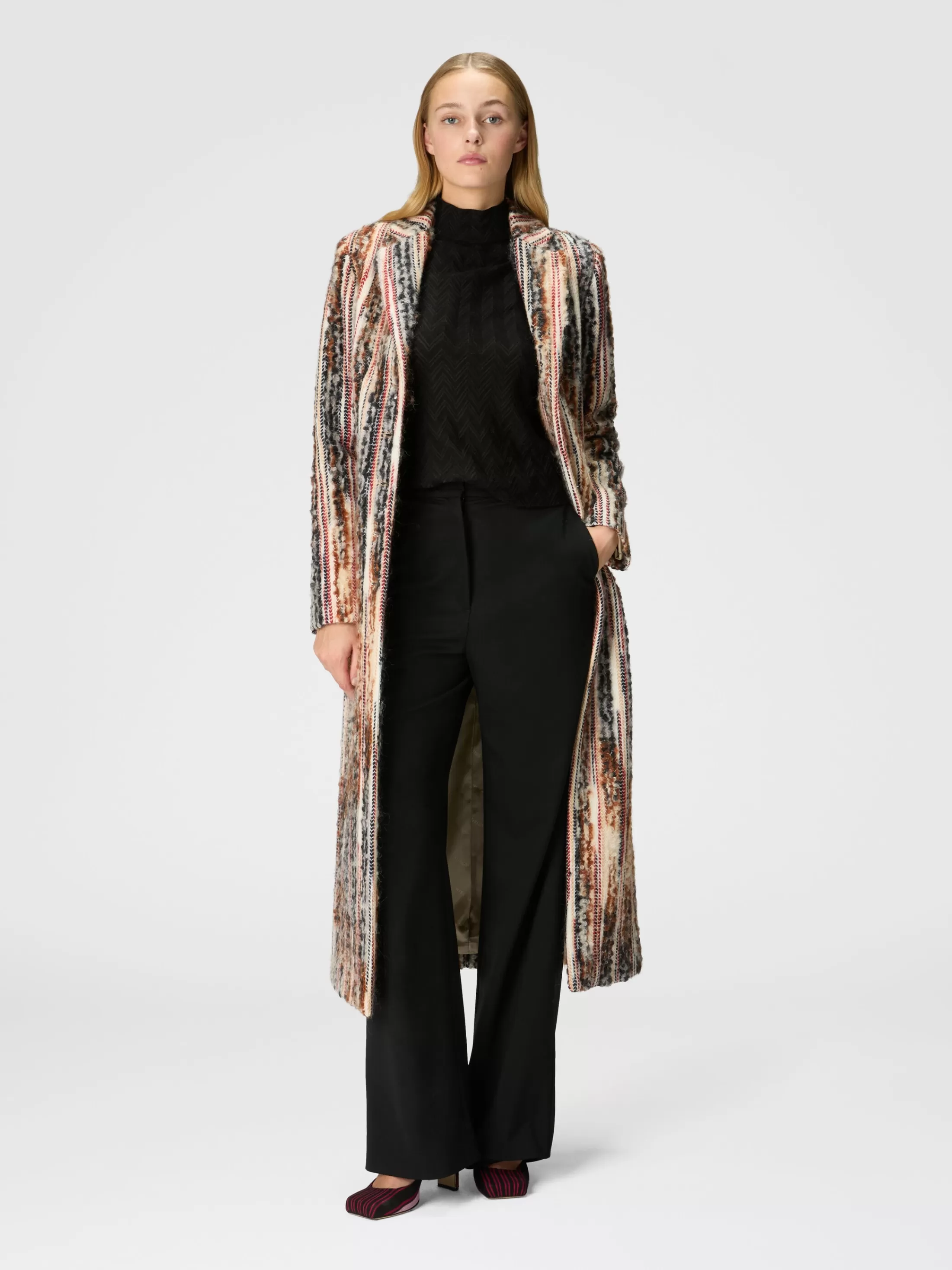 Missoni Cappotto in misto lana, mohair e alpaca a righe | Donna Capispalla