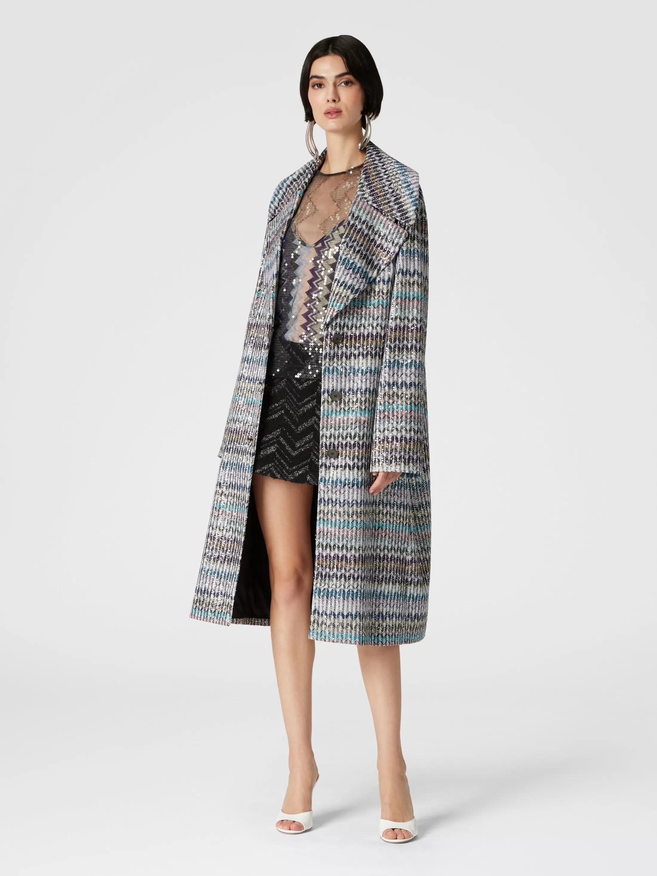 Missoni Cappotto lungo con applicazione di paillettes | Donna Capispalla