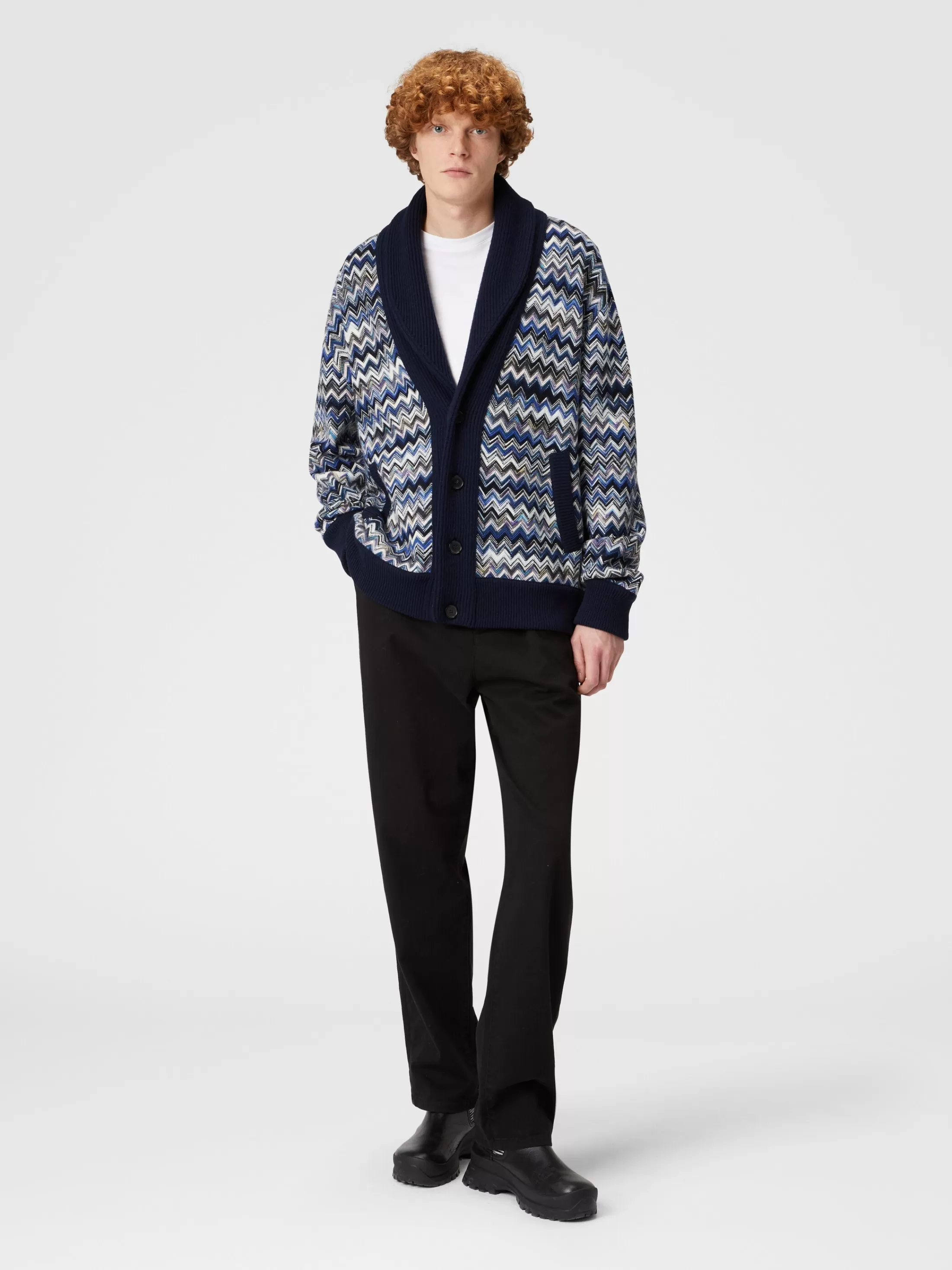 Missoni Cardigan in lana zig zag con collo sciallato | Uomo Maglieria