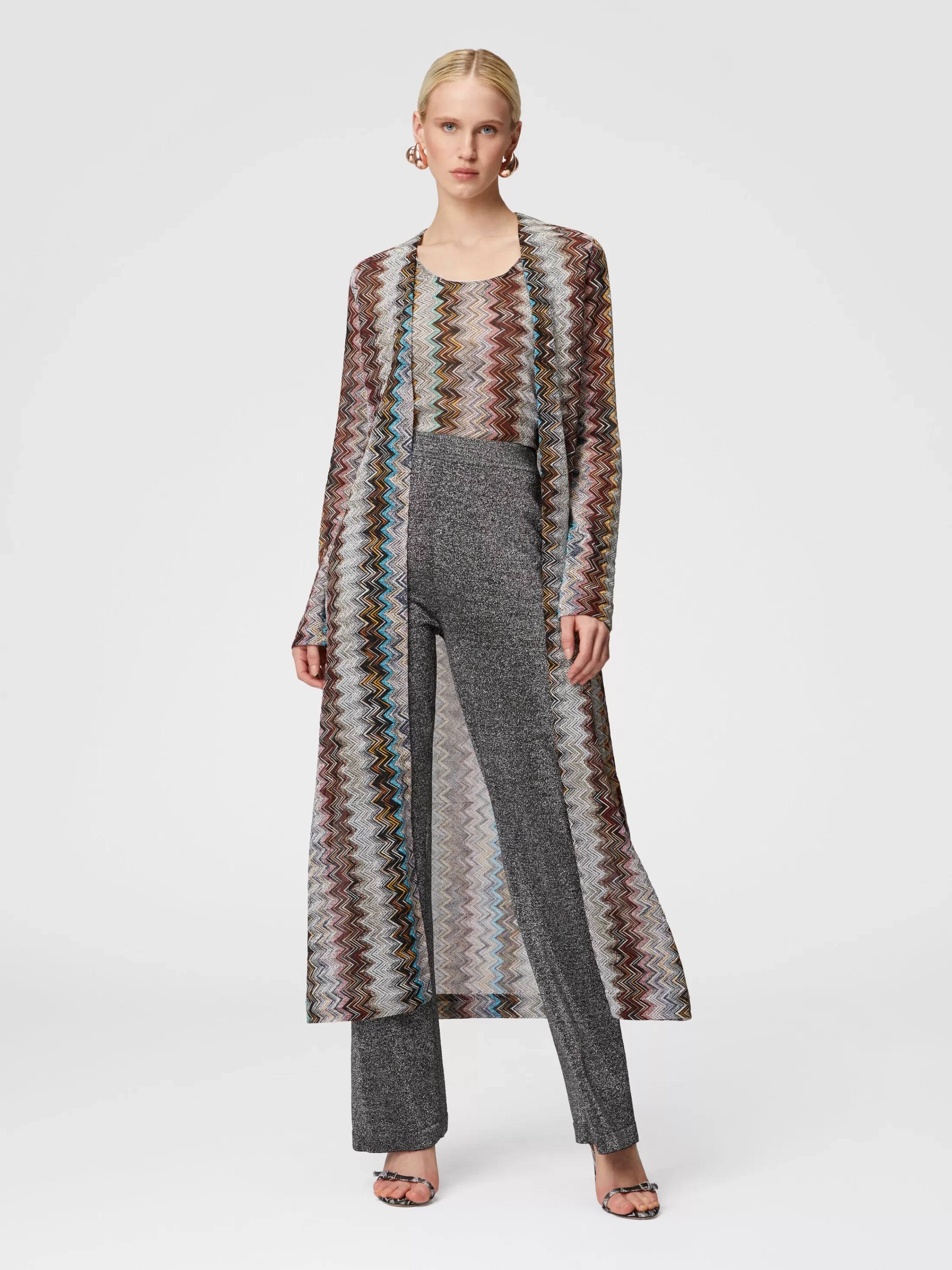 Missoni Cardigan lungo in misto viscosa zig zag lamé | Donna Maglieria