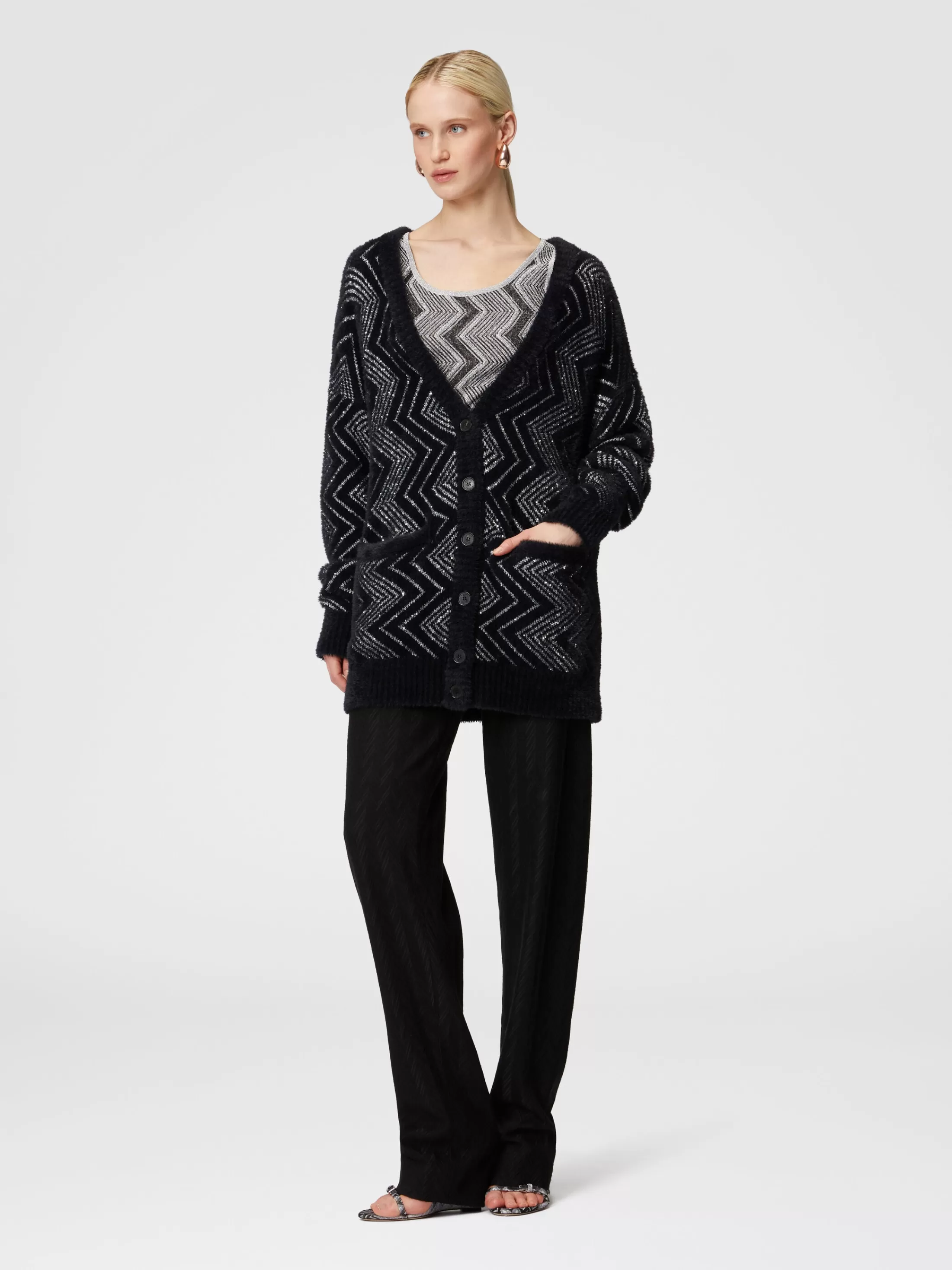 Missoni Cardigan oversize zig zag con paillettes | Donna Maglieria