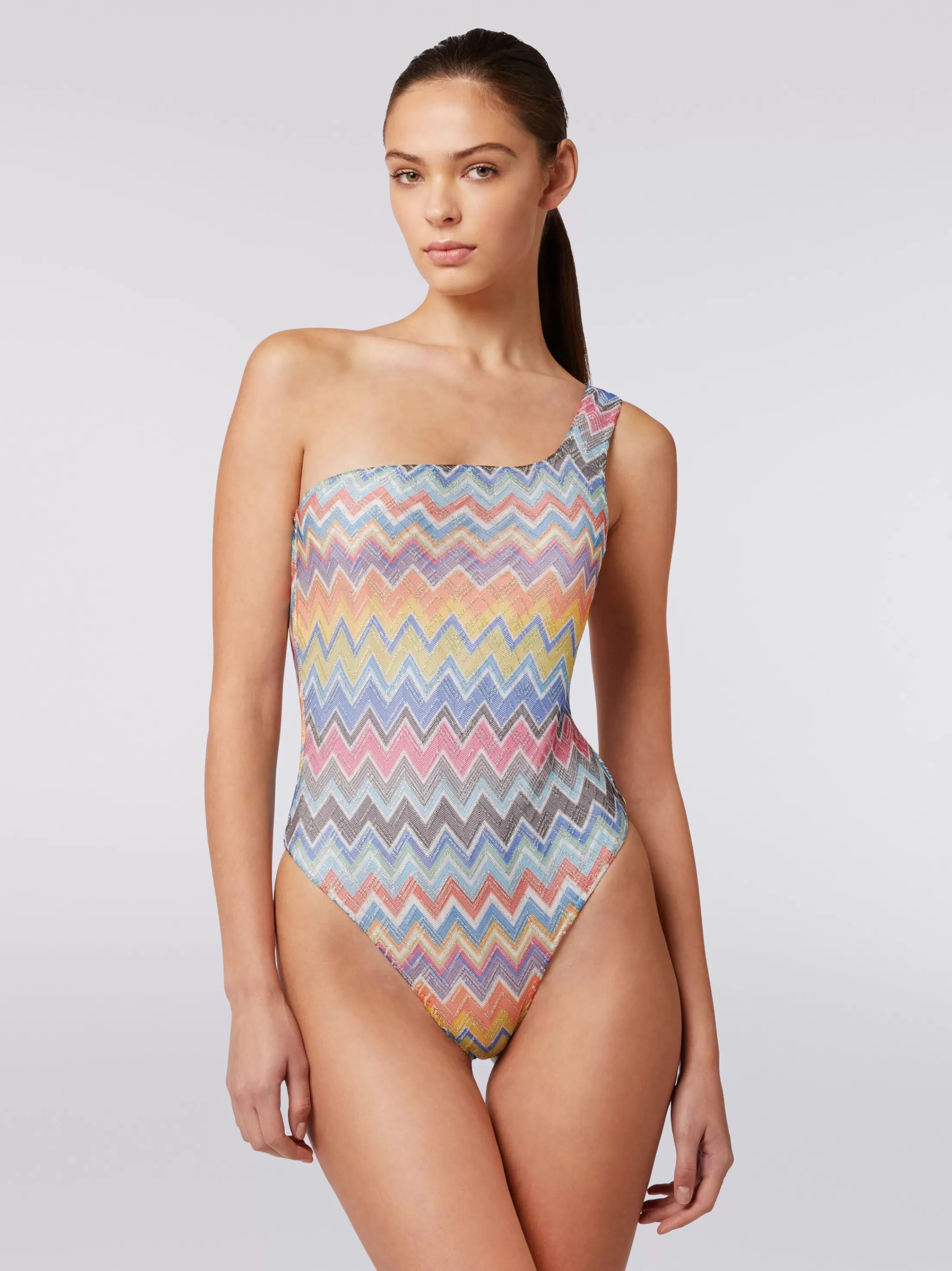 Missoni Costume intero monospalla con stampa zig zag e lurex | Donna Costumi Da Bagno | Costumi Da Bagno