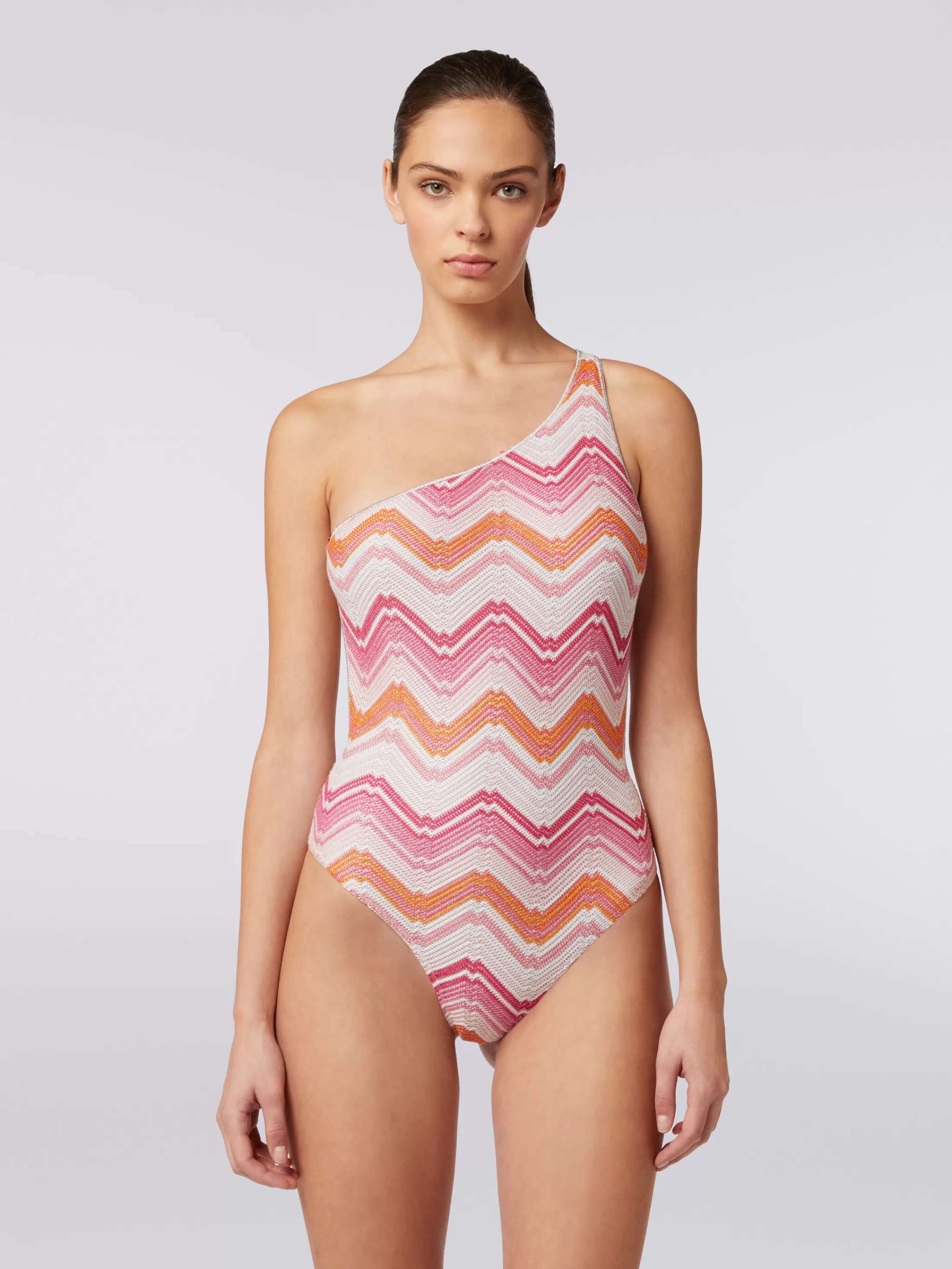 Missoni Costume intero monospalla in crochet chevron con lurex | Donna Costumi Da Bagno | Costumi Da Bagno