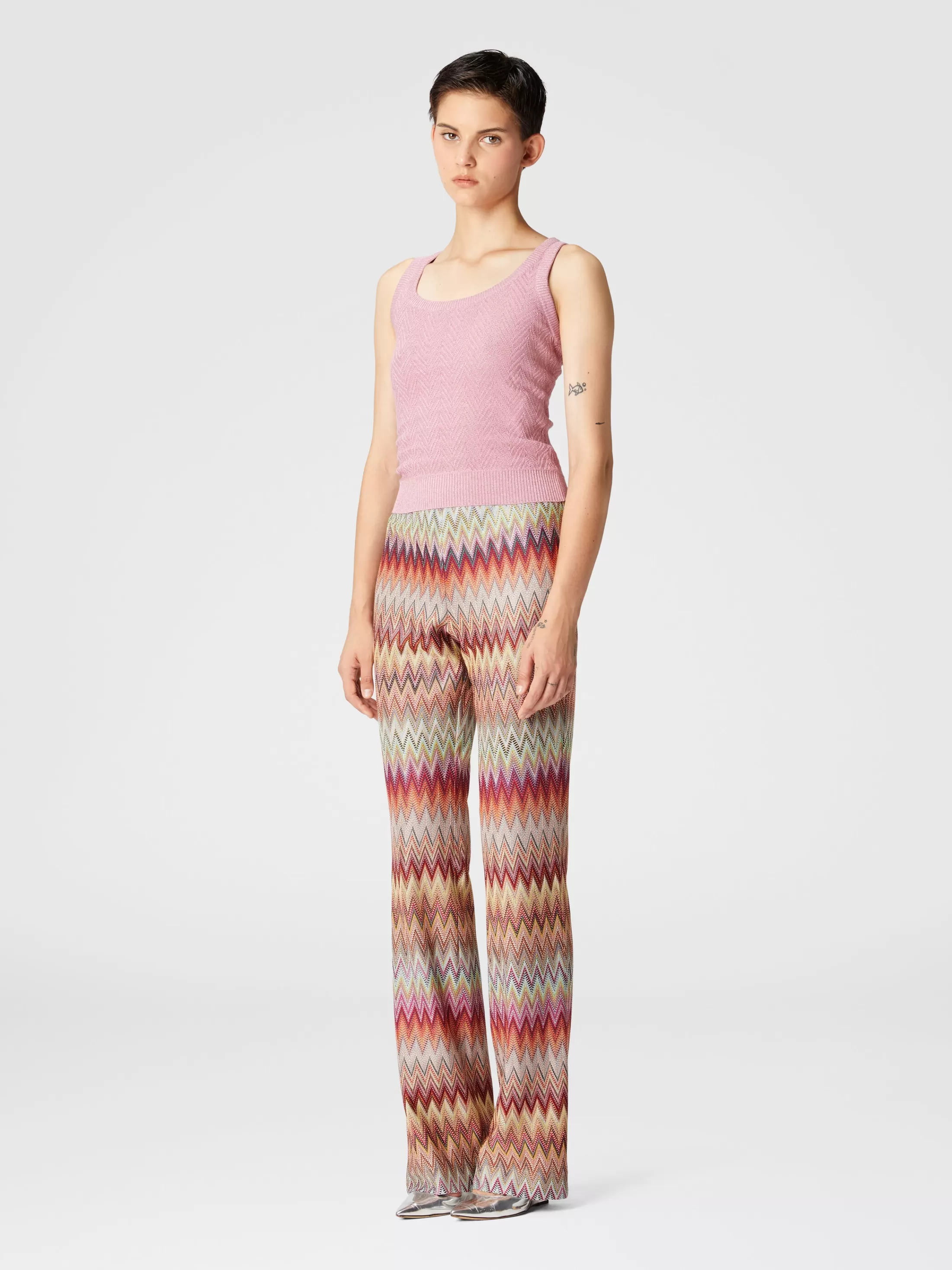 Missoni Pantalone svasato in pizzo di maglia zig zag | Donna Pantaloni