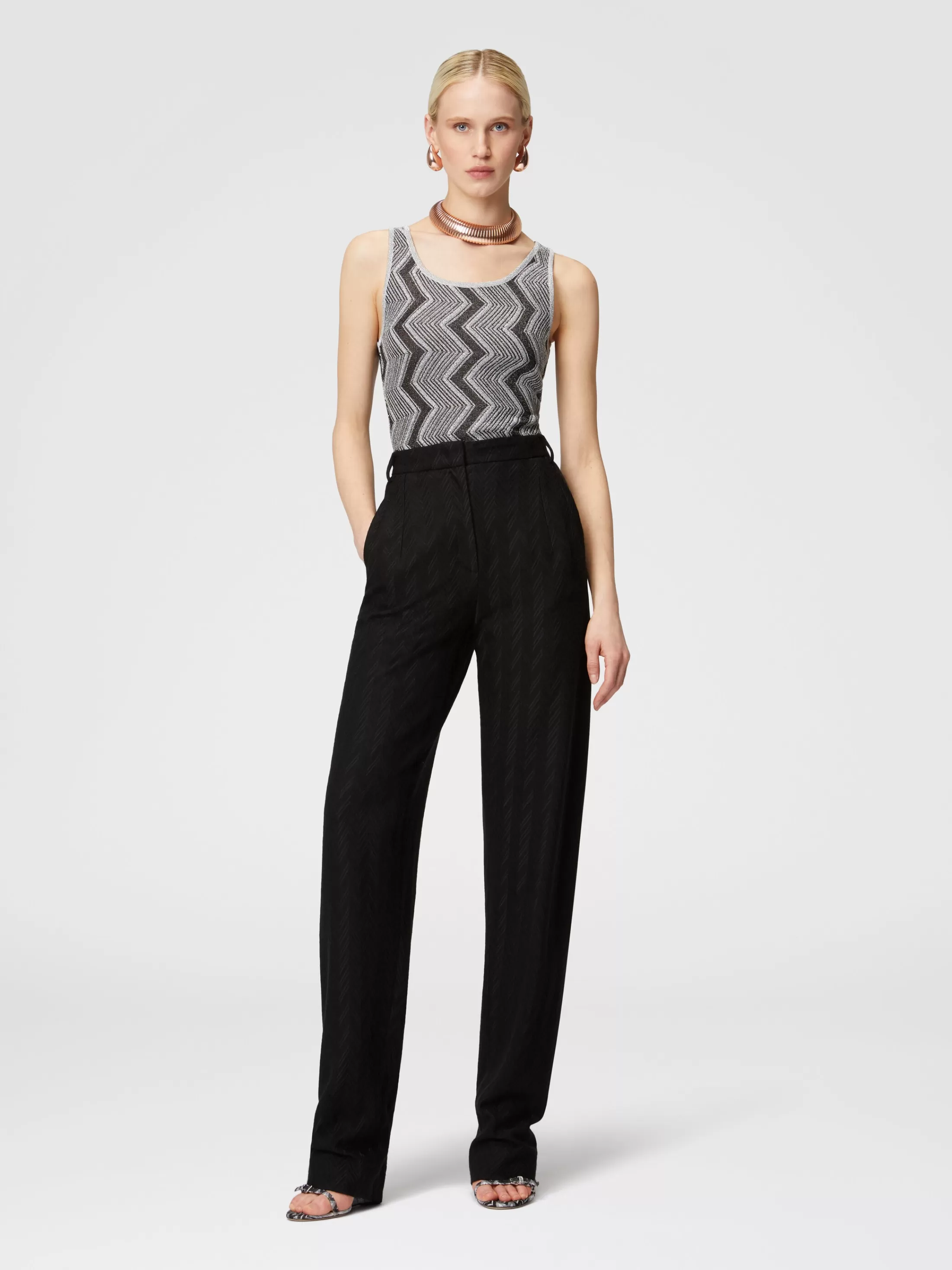 Missoni Pantaloni carrot fit motivo zig zag tono su tono | Donna Pantaloni