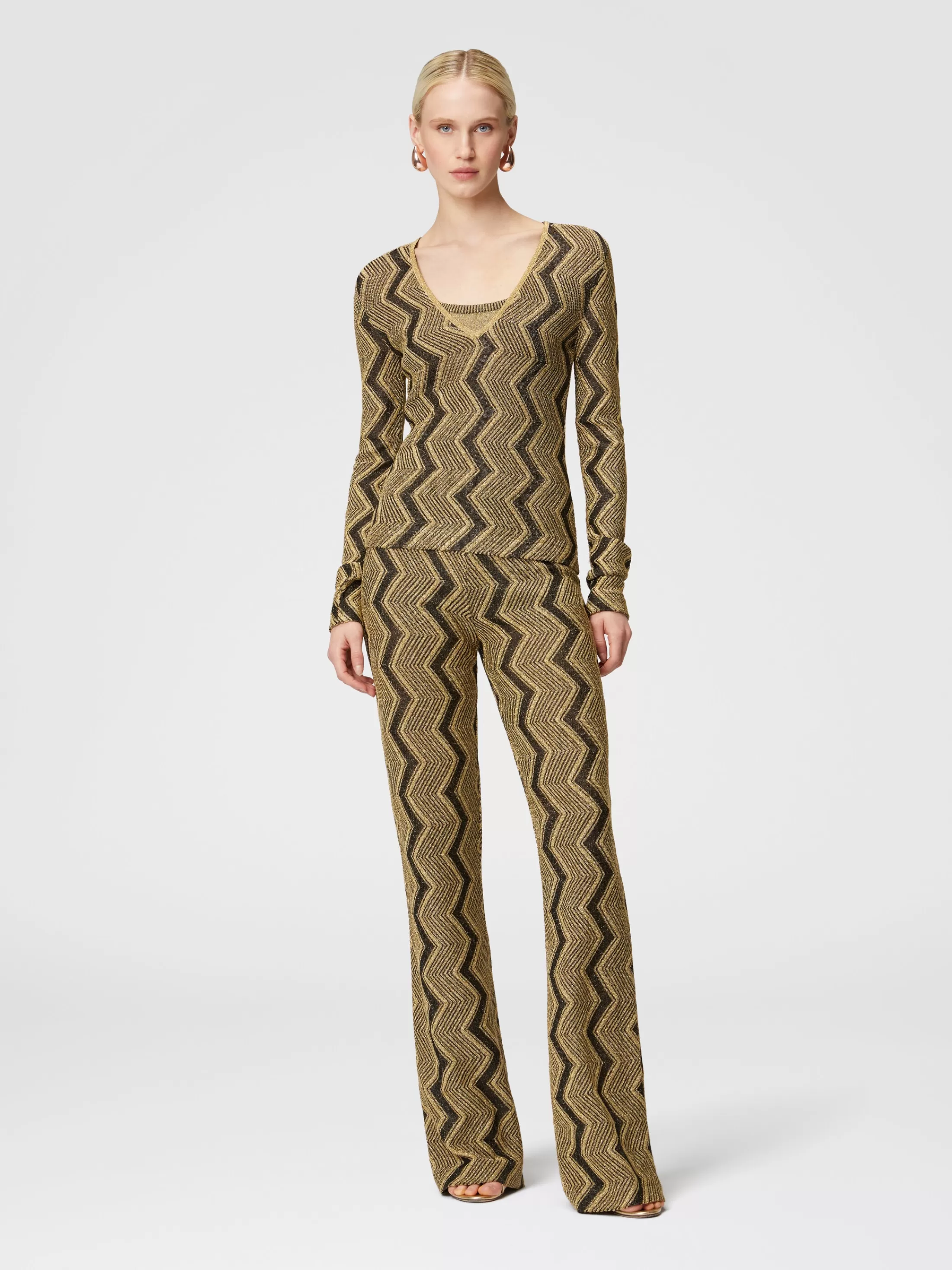 Missoni Pantaloni flare in viscosa zig zag lamé | Donna Pantaloni