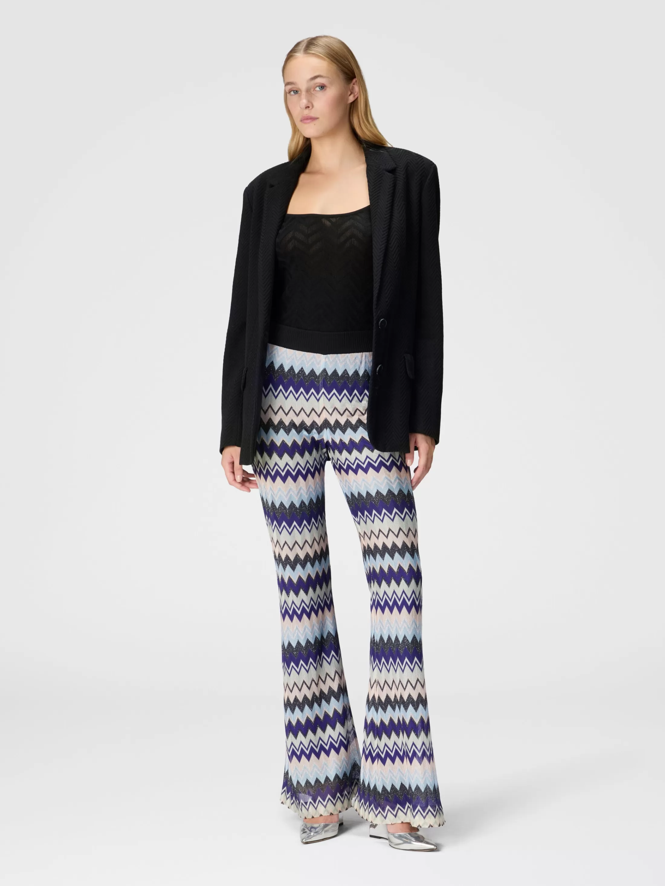 Missoni Pantaloni flare in viscosa zig zag lamé | Donna Pantaloni