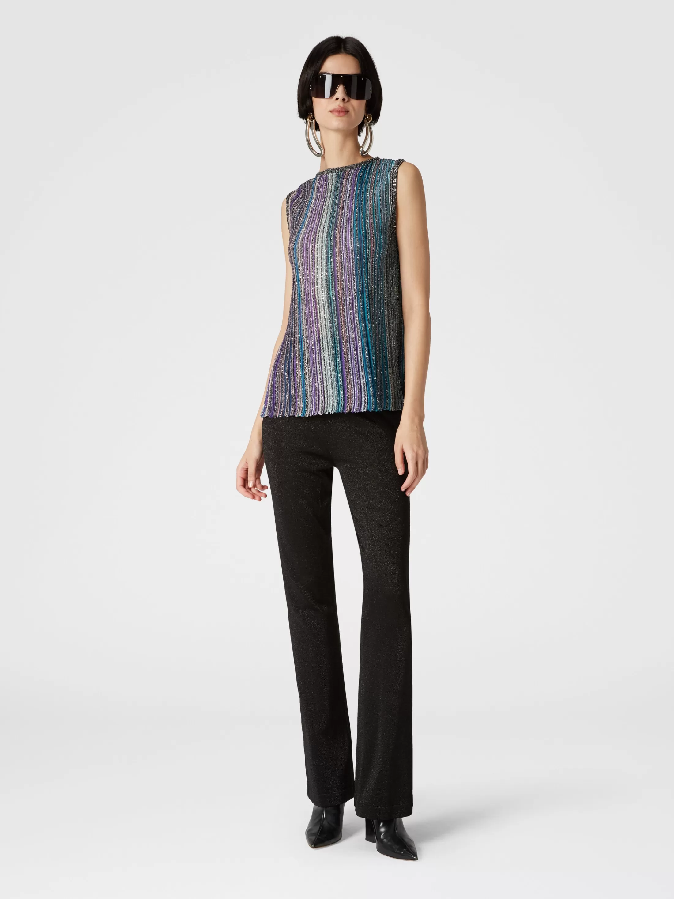 Missoni Top senza maniche svasato a costine con paillettes | Donna T-Shirt E Top