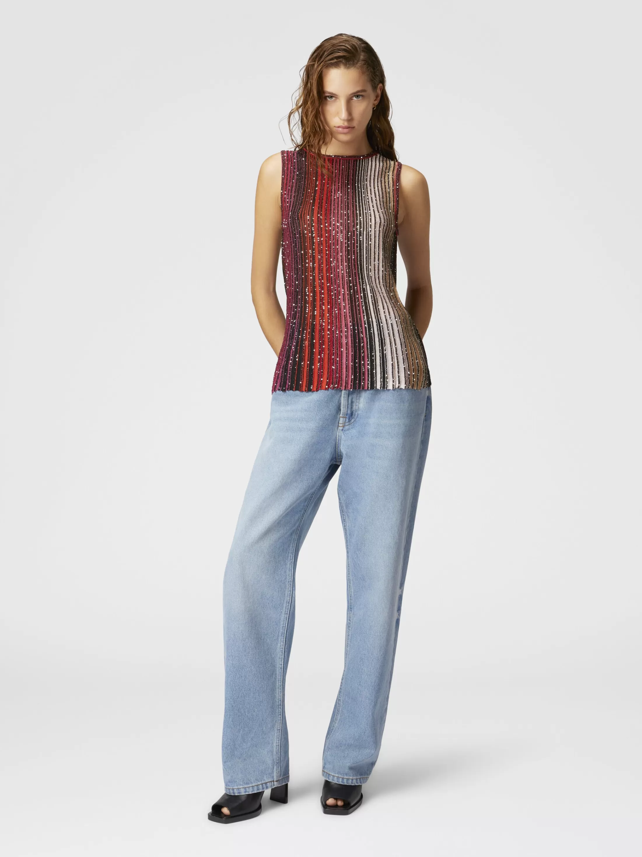 Missoni Top smanicato parzializzato a righe con paillettes | Donna T-Shirt E Top