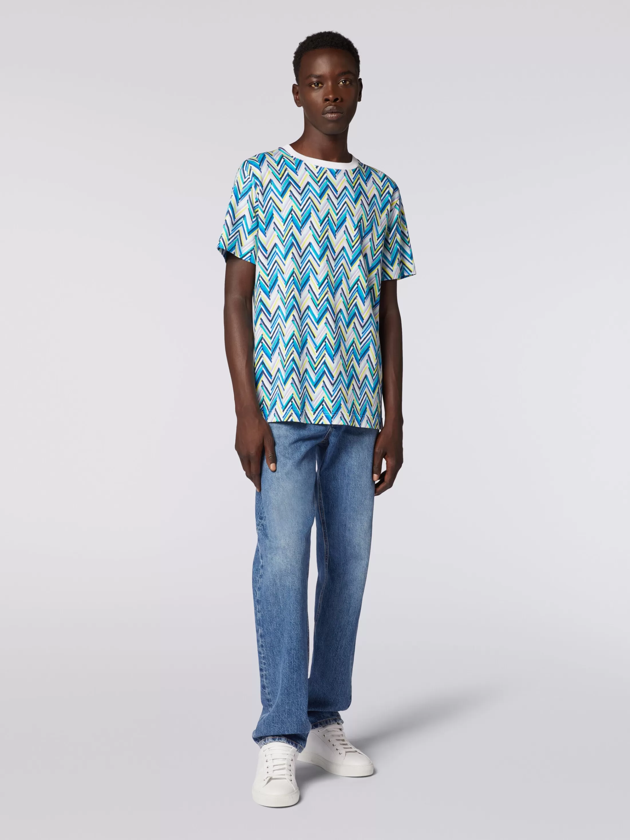 Missoni T-shirt girocollo in cotone con stampa zig zag | Uomo Abbigliamento | Abbigliamento