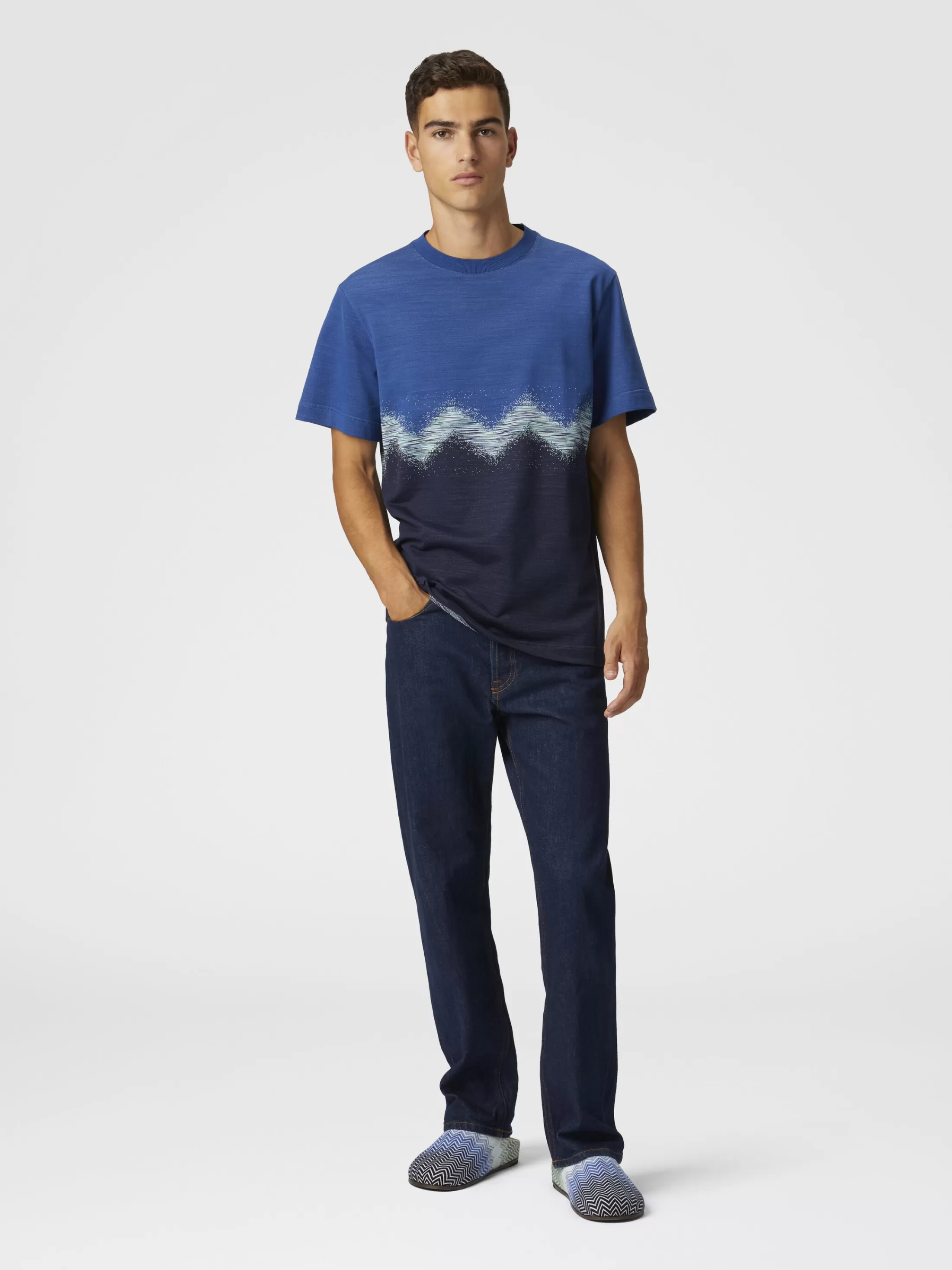 Missoni T-shirt girocollo in cotone con zig zag fiammato | Uomo Polo & Tshirts