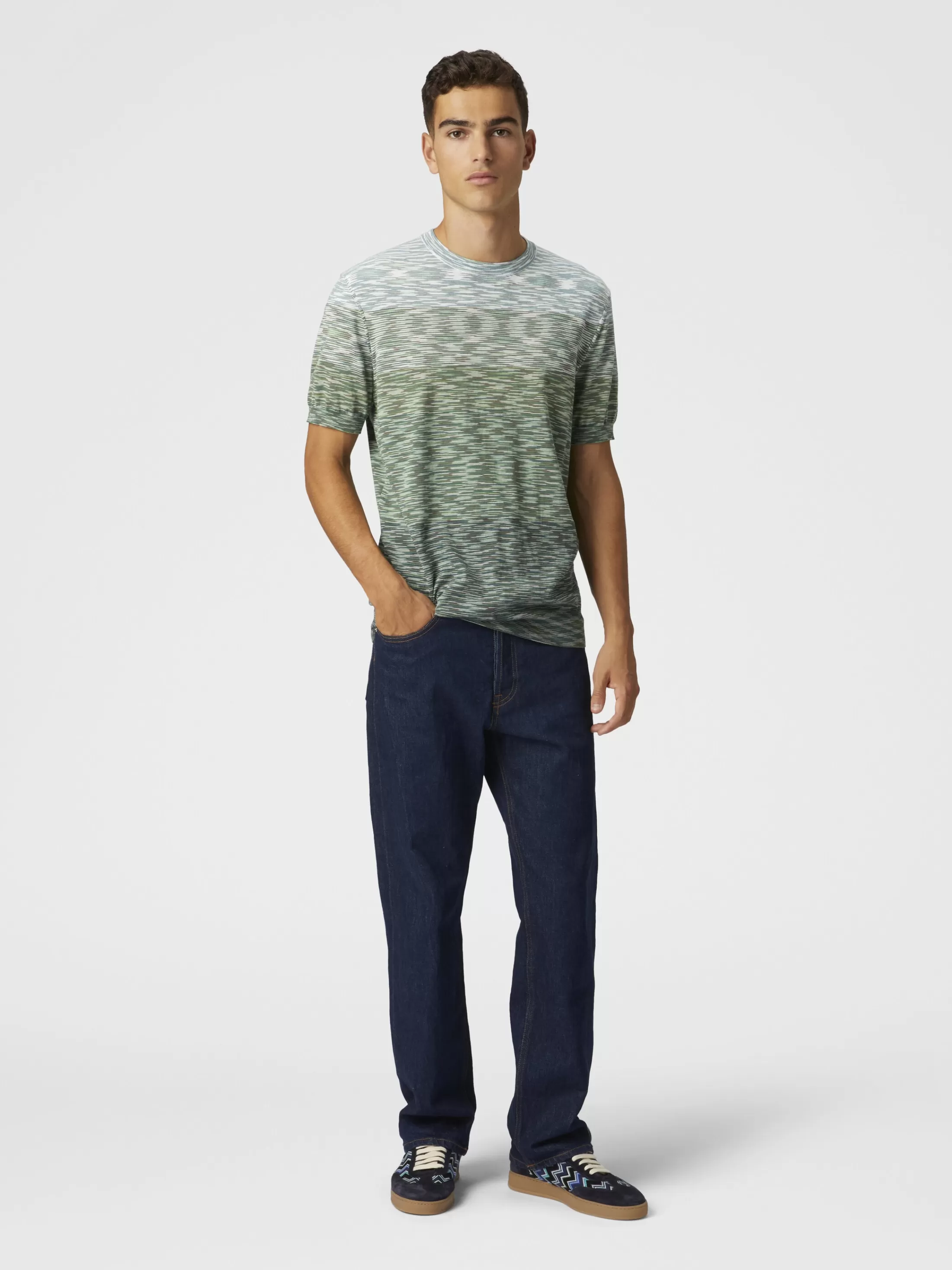 Missoni T-shirt girocollo in cotone fiammato dégradé | Uomo Polo & Tshirts